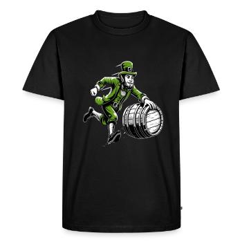 Barrel Pushing Leprechaun (Irish Leprechaun) - Men's Premium Organic T-Shirt - black - Front - Nico (187cm)