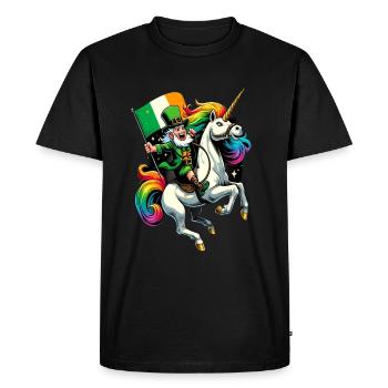 Unicorn Riding Leprechaun (Irish Leprechaun) - Men's Premium Organic T-Shirt - black - Front - Nico (187cm)