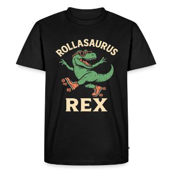 Dinosaur in sunglasses rides roller skates - Men's Premium Organic T-Shirt - black - Front - Nico (187cm)