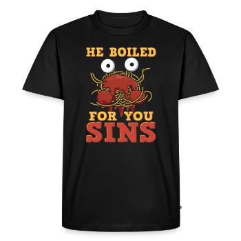 Monstre de spaghetti volant - T-shirt Premium bio Homme - noir - Devant - Nico (187cm)