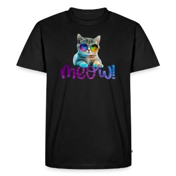 Chat - Miaou - T-shirt Premium bio Homme - noir - Devant - Nico (187cm)