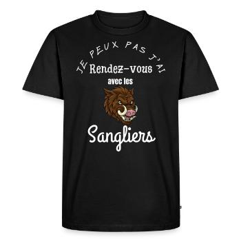 je peux pas j ai rendez vous avec les sangliers - T-shirt Premium bio Homme - noir - Devant - Nico (187cm)