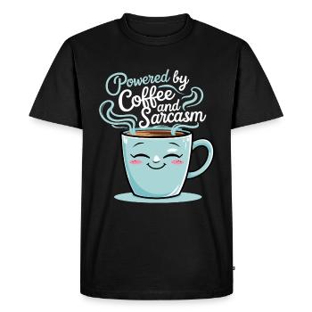 Powered by Coffee and Sarcasm - Men's Premium Organic T-Shirt - black - Front - Nico (187cm)