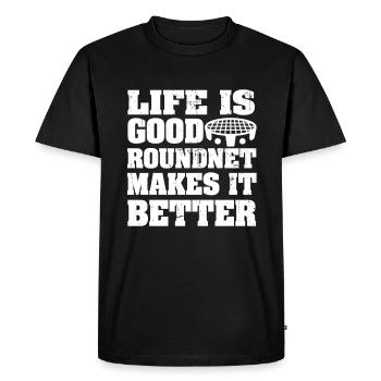 Life Is Good Roundnet Makes It Better - Men's Premium Organic T-Shirt - black - Front - Nico (187cm)