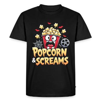 "Popcorn & Screams" design for horror fans - Men's Premium Organic T-Shirt - black - Front - Nico (187cm)