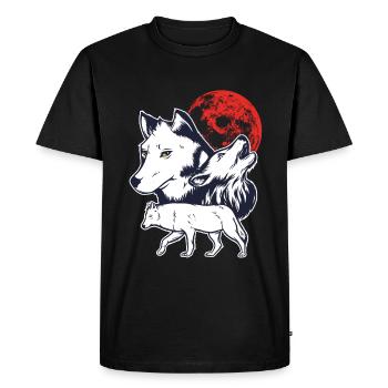 3 White Alpha Wolves Howling at red Moon gift - Men's Premium Organic T-Shirt - black - Front - Nico (187cm)