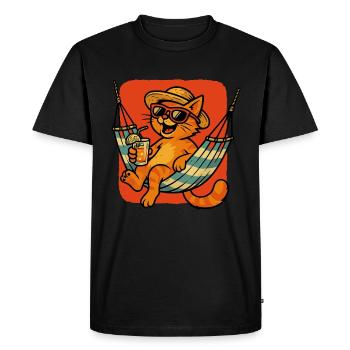 Summer cat in hammock - Men's Premium Organic T-Shirt - black - Front - Nico (187cm)