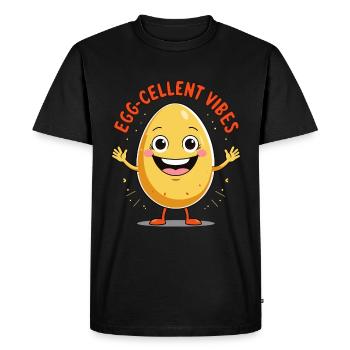 Funny Egg with Saying - Egg-cellent Vibes - Men's Premium Organic T-Shirt - black - Front - Nico (187cm)