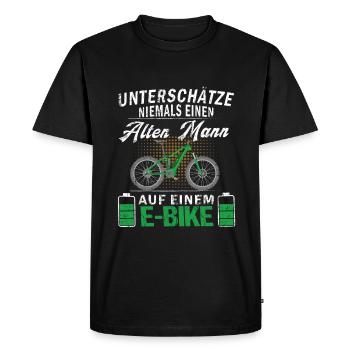Unterschätz nie einen alten Mann auf einem E-Bike - Männer Premium Bio T-Shirt - Schwarz - Vorne - Nico (187cm)