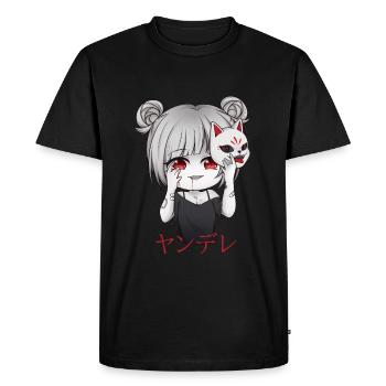 Yandere Anime Girl Kitsune Mask Otaku Kawaii - Men's Premium Organic T-Shirt - black - Front - Nico (187cm)