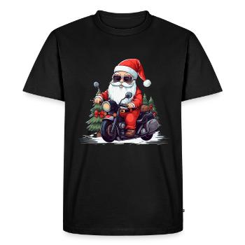 Funny Santa Claus gnome on a motorbike - Men's Premium Organic T-Shirt - black - Front - Nico (187cm)