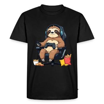 Gaming sloth in chill mode - Men's Premium Organic T-Shirt - black - Front - Nico (187cm)