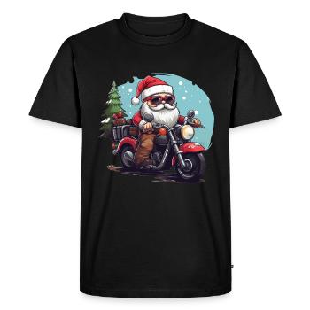 Funny Santa Claus gnome on a motorbike - Men's Premium Organic T-Shirt - black - Front - Nico (187cm)
