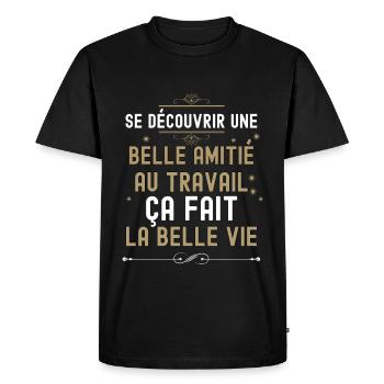 Collègue Amitié au travail - T-shirt Premium bio Homme - noir - Devant - Nico (187cm)