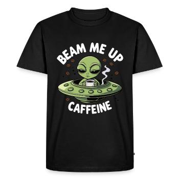 Beam Me Up: Alien with Coffee - Men's Premium Organic T-Shirt - black - Front - Nico (187cm)