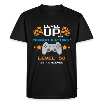 Level Up Congratulations Level 50 Achieved 50 Gebu - Männer Premium Bio T-Shirt - Schwarz - Vorne - Nico (187cm)