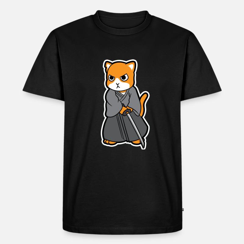 Samurai Katze mit Katana - Männer Premium Bio T-Shirt - Schwarz