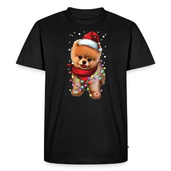 Chien de Poméranie de Noël - chiot mignon de Noël de Santa - T-shirt Premium bio Homme - noir - Devant - Nico (187cm)