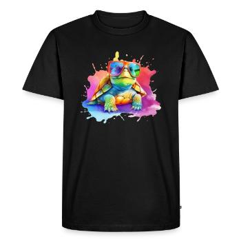 Colorful cool turtle with sunglasses - Men's Premium Organic T-Shirt - black - Front - Nico (187cm)