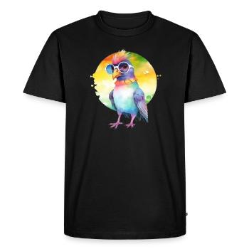 Colorful cool pigeon with sunglasses - Men's Premium Organic T-Shirt - black - Front - Nico (187cm)
