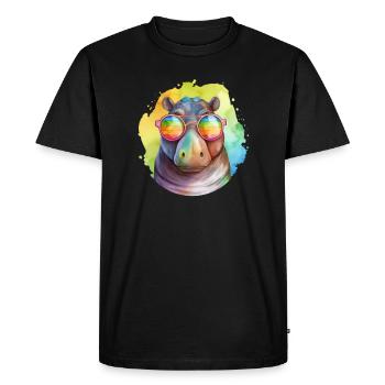 Hippopotame cool coloré avec des lunettes de soleil - T-shirt Premium bio Homme - noir - Devant - Nico (187cm)