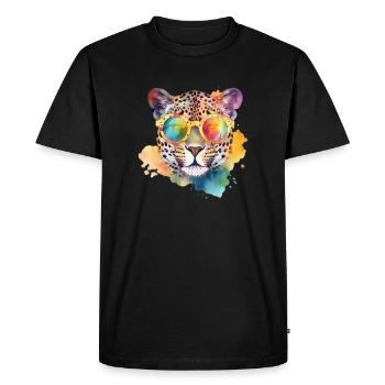 Colorful cool leopard with sunglasses - Men's Premium Organic T-Shirt - black - Front - Nico (187cm)