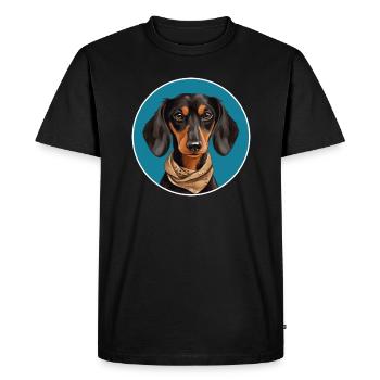 Cool dachshund with scarf for dog lovers - Men's Premium Organic T-Shirt - black - Front - Nico (187cm)
