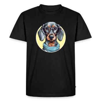 Mignon teckel avec lunettes et foulard - T-shirt Premium bio Homme - noir - Devant - Nico (187cm)