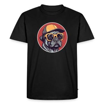 Drôle de chien carlin avec lunettes et casquette de baseball - T-shirt Premium bio Homme - noir - Devant - Nico (187cm)