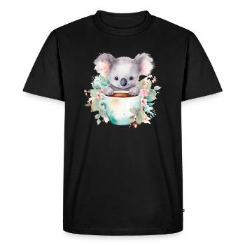 Koala mignon avec des fleurs dans une tasse - T-shirt Premium bio Homme - noir - Devant - Nico (187cm)