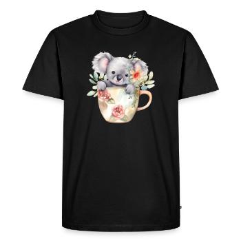 Cute koala with flowers in coffee mug - Men's Premium Organic T-Shirt - black - Front - Nico (187cm)