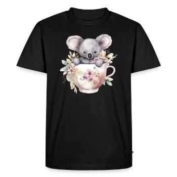 Koala mignon avec des fleurs dans une tasse - T-shirt Premium bio Homme - noir - Devant - Nico (187cm)