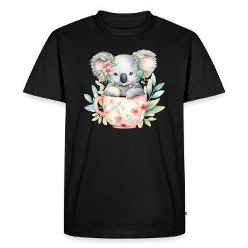 Koala mignon avec des fleurs dans une tasse - T-shirt Premium bio Homme - noir - Devant - Nico (187cm)