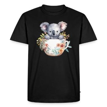 Koala mignon et mignon avec des fleurs dans une tasse - T-shirt Premium bio Homme - noir - Devant - Nico (187cm)