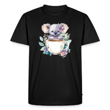 Koala mignon avec des fleurs dans une tasse - T-shirt Premium bio Homme - noir - Devant - Nico (187cm)