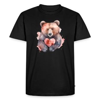 Cute Cute Brown Bear Heart Love Teddy - Men's Premium Organic T-Shirt - black - Front - Nico (187cm)