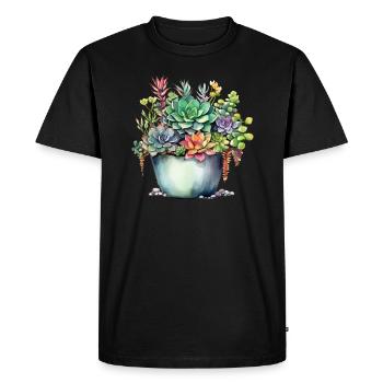 Plantes Succulentes Cactus Aquarelle Colorée - T-shirt Premium bio Homme - noir - Devant - Nico (187cm)