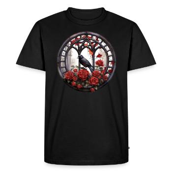 Fenêtre gothique Corbeau Mystique Fleurs - T-shirt Premium bio Homme - noir - Devant - Nico (187cm)