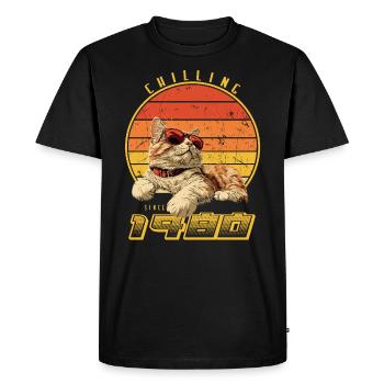 1980's retro born - cat chilling - Men's Premium Organic T-Shirt - black - Front - Nico (187cm)