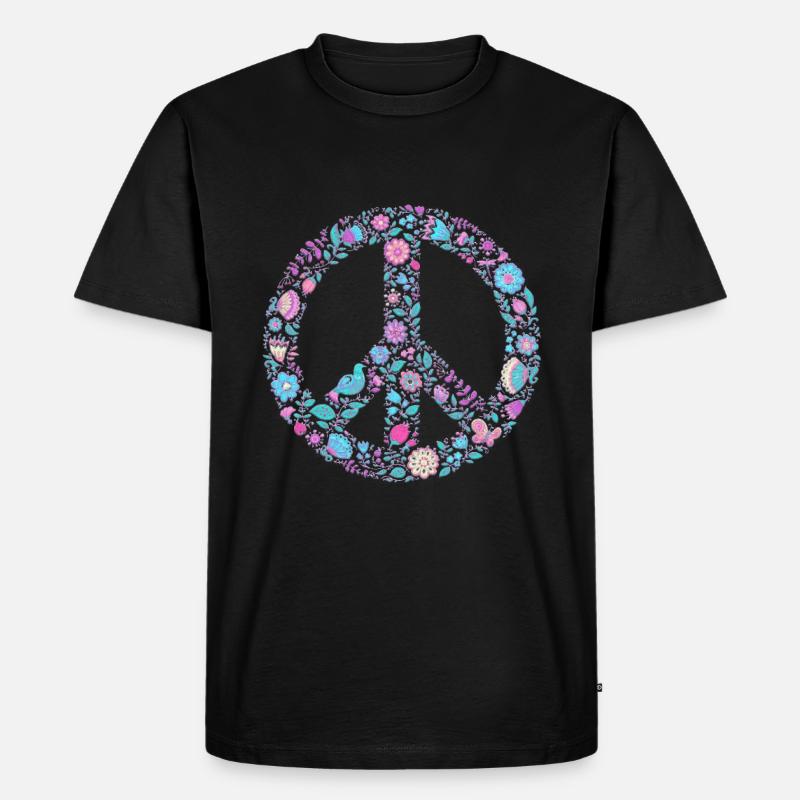 Flower Peace | Peacezeichen Geschenkidee - Männer Premium Bio T-Shirt - Schwarz