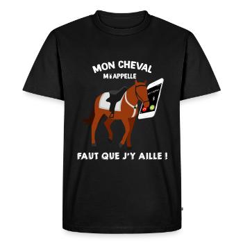 Humour Cheval avec portable, cadeau équitation - T-shirt Premium bio Homme - noir - Devant - Nico (187cm)
