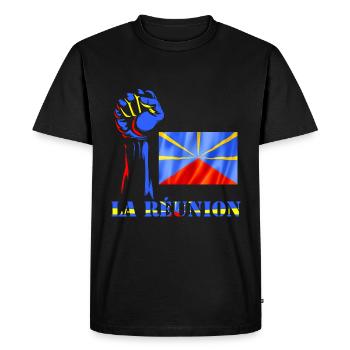 Poing Drapeau la Réunion Cadeau Réunionnais Fier - T-shirt Premium bio Homme - noir - Devant - Nico (187cm)