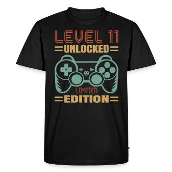 Anniversaire Niveau 11 Débloqué - T-shirt Premium bio Homme - noir - Devant - Nico (187cm)