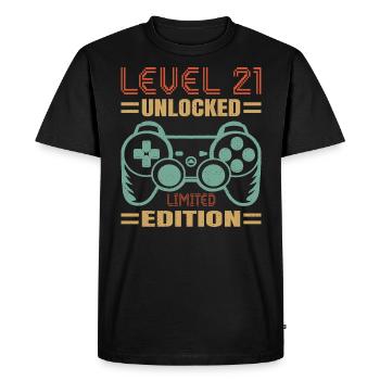 Anniversaire Niveau 21 Débloqué - T-shirt Premium bio Homme - noir - Devant - Nico (187cm)