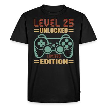 Anniversaire Niveau 25 Débloqué - T-shirt Premium bio Homme - noir - Devant - Nico (187cm)