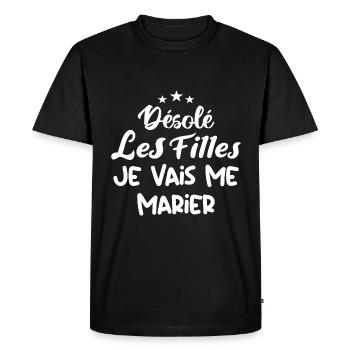 Humour | Désolé les filles je vais me marier - T-shirt Premium bio Homme - noir - Devant - Nico (187cm)