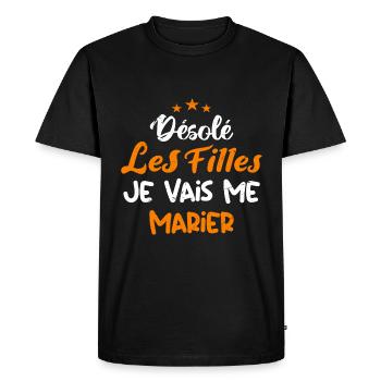 Désolé les filles je vais me marier - T-shirt Premium bio Homme - noir - Devant - Nico (187cm)