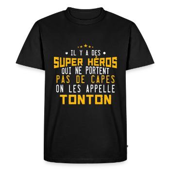 il y a des super-héros ... tonton - T-shirt Premium bio Homme - noir - Devant - Nico (187cm)