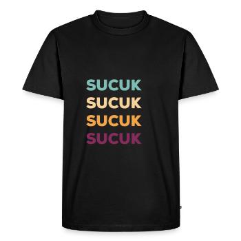 Sucuk Saucisse à l'ail Vintage - T-shirt Premium bio Homme - noir - Devant - Nico (187cm)