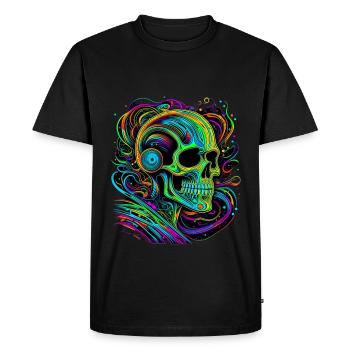Schädel mit Kopfhörern - Männer Premium Bio T-Shirt - Schwarz - Vorne - Nico (187cm)